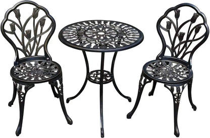 Patio Bistro Set.Rust-Resistant Cast Aluminum Bistro Table Set with Umbrella Hole for Backyard (Tulip Copper)
