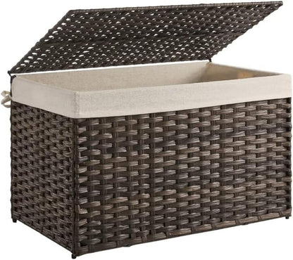 Storage Basket with Lid, Woven Blanket Storage Bin with Handles, Foldable, Removable Liner, Metal Frame, for Bedroom, Laundry Room, 42.3 Gallons (160 L), Brown URST76BR