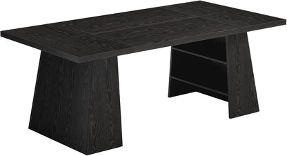 63-Inch Executive Desk, Modern Black Office Desk with Double Pedestal and Storage Shelves, Simple Large Computer Writing Conference Table Workstations Business Furniture for Home Office