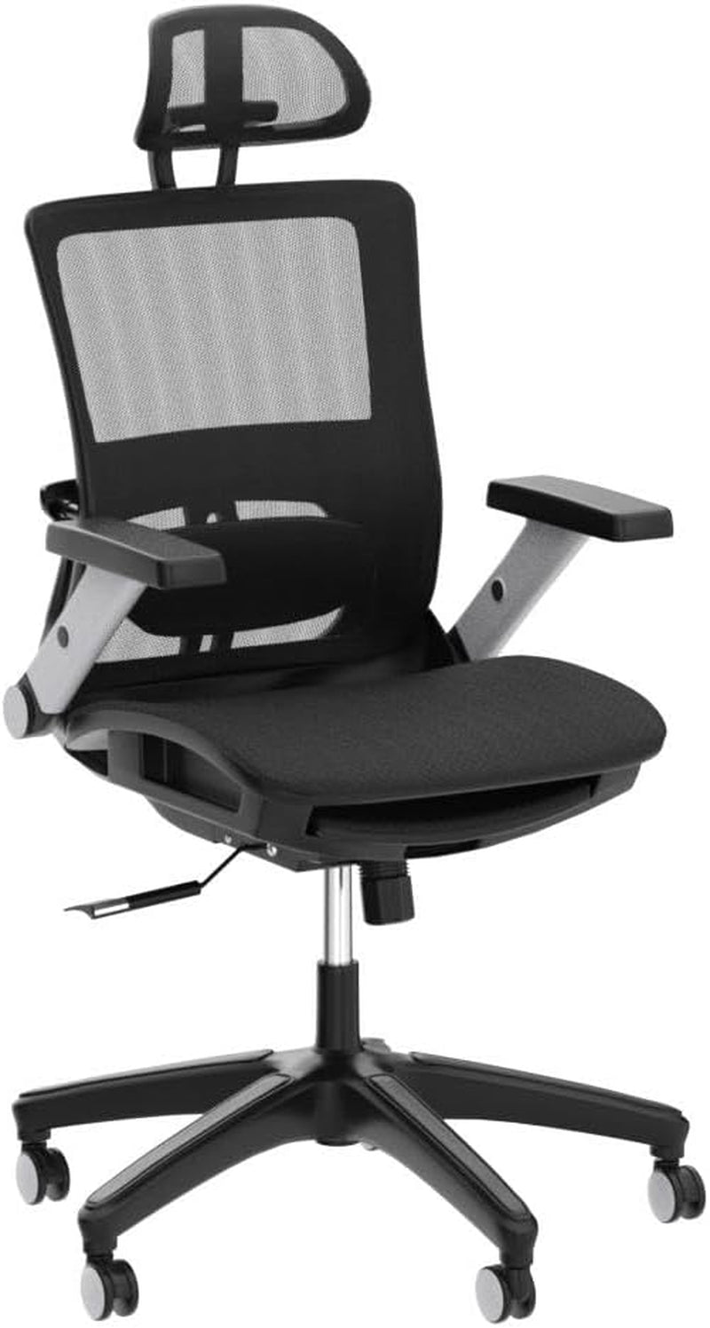 Ergonomic Mesh Office Chair with Footrest, High Back Computer Executive Desk Chair with Headrest and 4D Flip-Up Armrests, Adjustable Tilt Lock and Lumbar Support-Black
