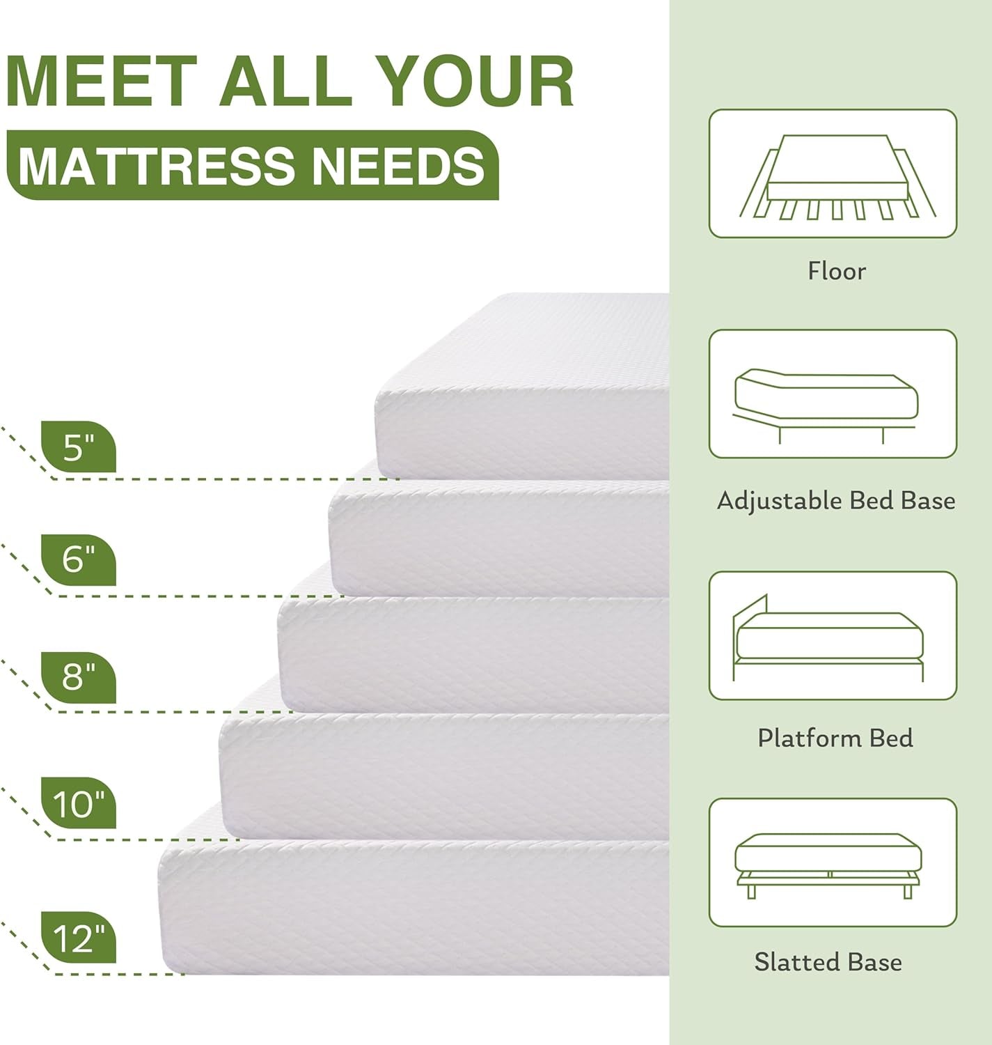 8 Inch Twin Mattress, Memory Foam Mattress with Cooling Green Tea Gel, Relieve Pressure with Medium Firm Support, Certipur-Us Certified, 75''L X 38''W, White