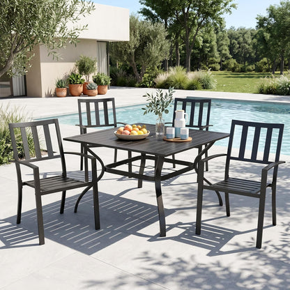 Outdoor Dining Set for 4, Patio Table and Chairs Set with Umbrella Hole, Metal Patio Furniture Set for Patio, Deck, Yard, Porch