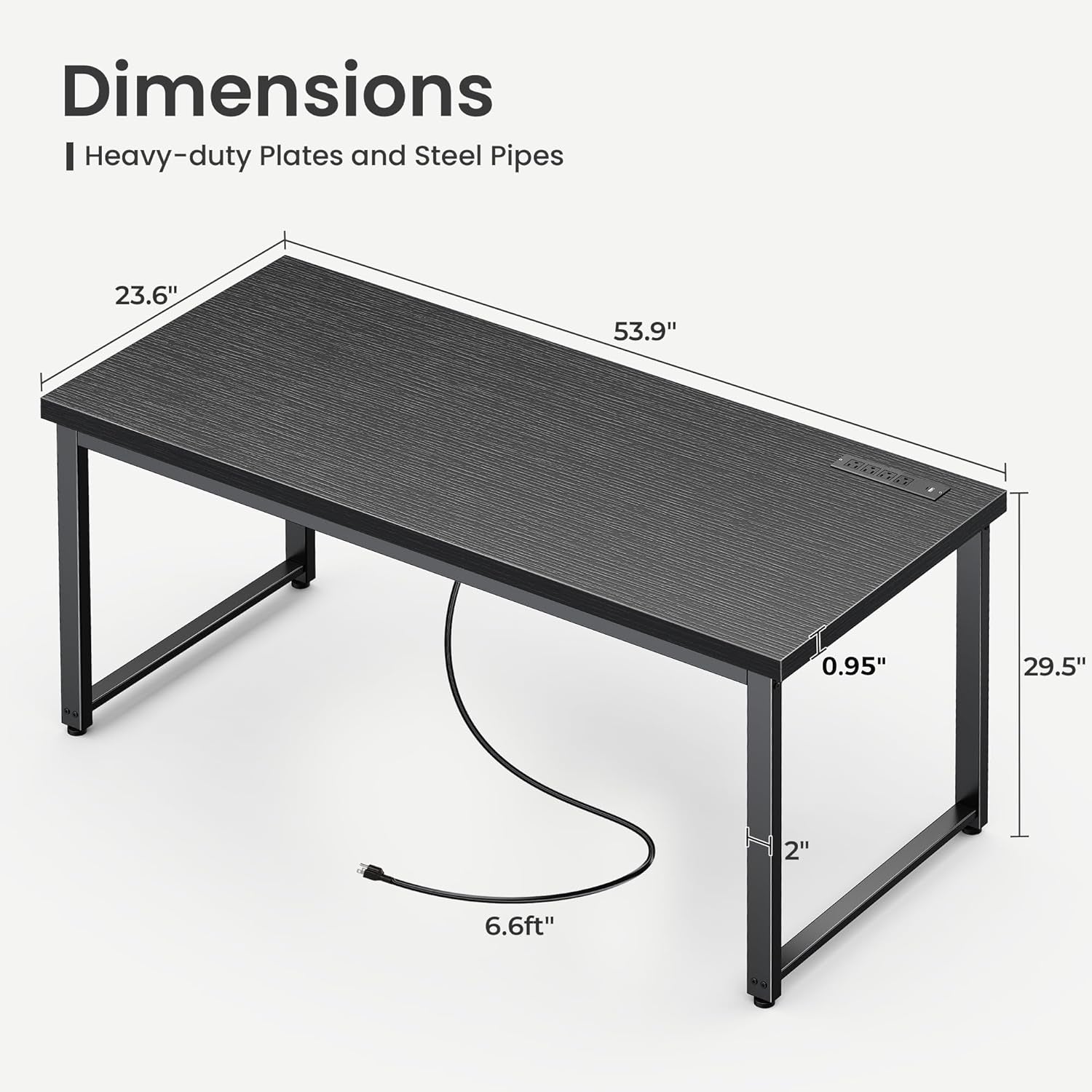 55 X 24 Inch Desk with Power Outlets & USB-C, Deeper & Thicker Desktop, Robust Metal Tubes, Computer Desk, Heavy Duty Office Desk, Work Gaming Desk for Home Office, Black