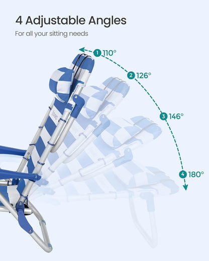 Portable Backpack Beach Chair, 331 Lb Capacity, 4 Angles Adjustable Backrest, 2 Side Pockets, Towel Bar, Blue and White UGCB62BU