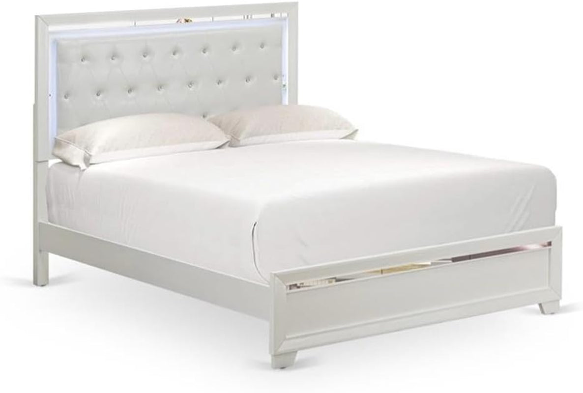 PA05-Q2N000 Pandora 3-Piece Bedroom Set with an Adjustable LED Lighting Headboard Queen Size Bed 2 Modern Nightstands - White Finish