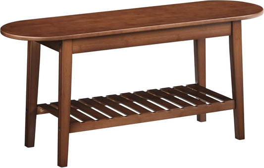 Dining Bench, 2-Tier Bamboo Farmhouse Entryway Bench, Indoor Storage Wooden Bench for Living Room, Dining Room, Hallway, Bedroom, Entryway, Bathroom, Brown BR06CD01