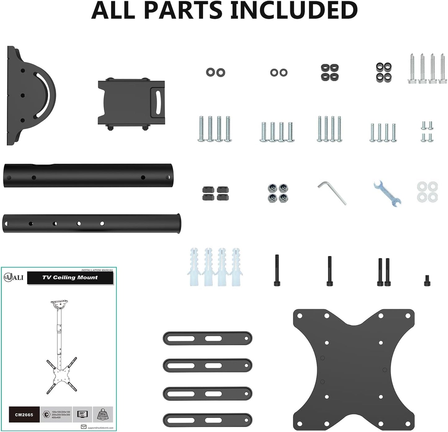 Ceiling TV Mount for 26-65 Inch LCD LED OLED 4K Tvs, Hanging Pole Ceiling Mount Tvs Bracket up Down, TV Mounts for Gym Patio Gazebo, up to 110Lbs, Max VESA 400X400Mm (CM2665), Black