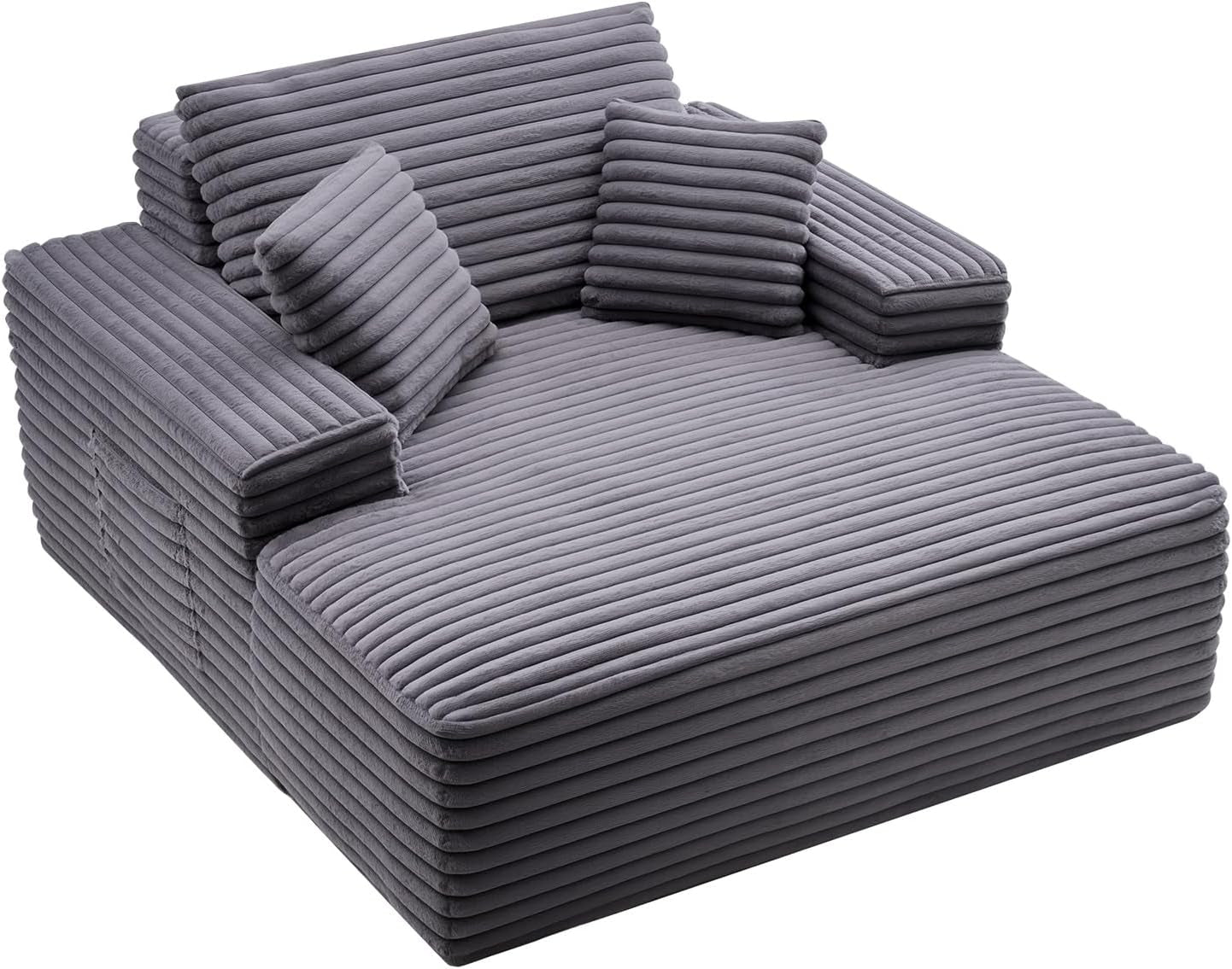 Chaise Lounge Chair, 48 in Boneless Chaise Lounge Indoor, Modern Upholstered Oversized Reading Chair with Throw Pillows & Armrests, Sofa Couch Deep Seat Sleeper for Living Room, Bedroom, Balcony