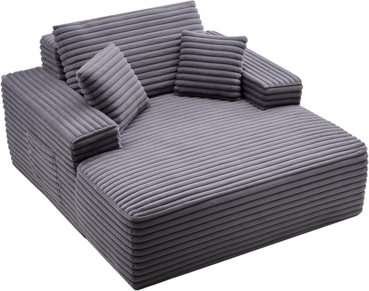 Chaise Lounge Chair, 48 in Boneless Chaise Lounge Indoor, Modern Upholstered Oversized Reading Chair with Throw Pillows & Armrests, Sofa Couch Deep Seat Sleeper for Living Room, Bedroom, Balcony