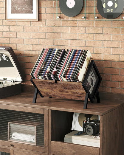 Vinyl Record Holder, Vinyl Record Storage Rack, Album Display Rack, Versatile Storage Shelf, Album Organizer, for Magazine, Files, Book, Rustic Brown Black TCW01BF