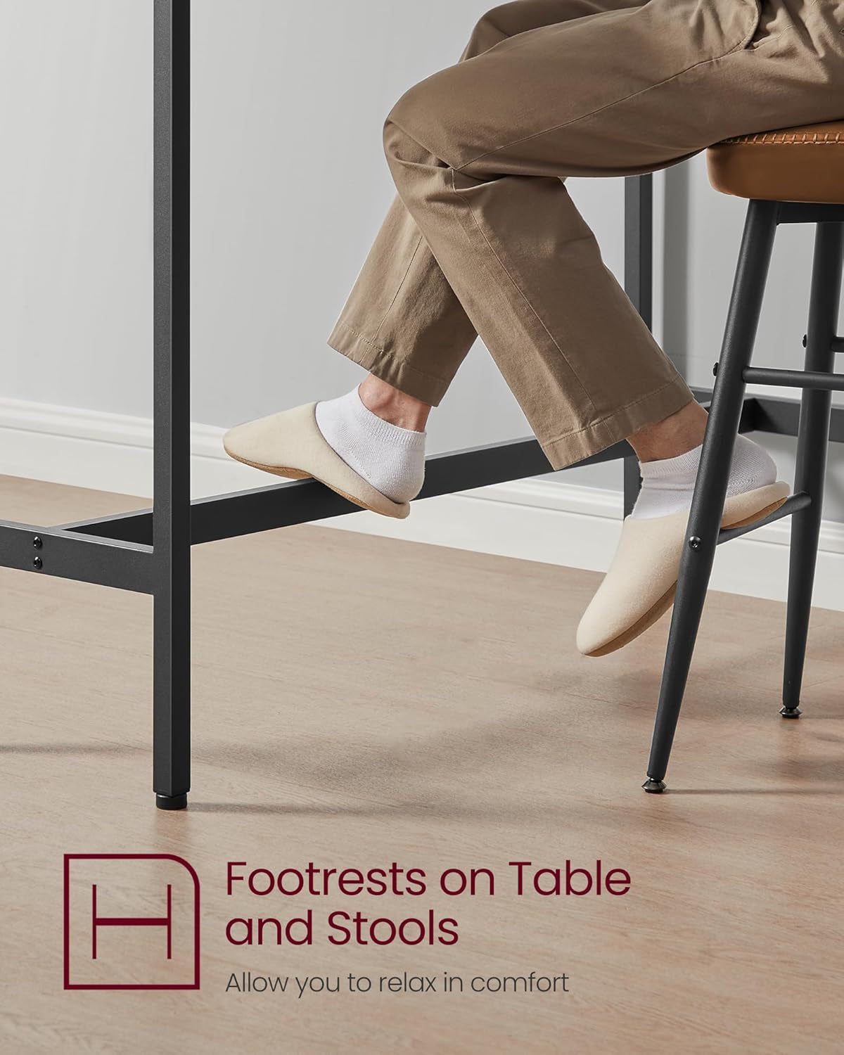 Dining Table Set, Bar Table and Chairs Set, Kitchen Bar Height Table with Stools Set of 2, Steel Frame, Industrial, 39.4 X 15.7 X 35.4 Inches, Heather Greige and Ink Black ULBT218B02