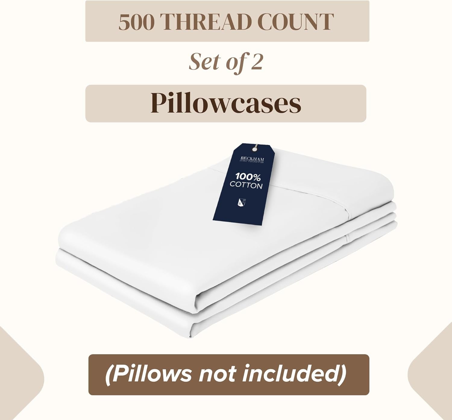 Pillowcases King Size Set of 2, Cool Touch Cotton Sateen Fabric, 500TC, Silky Smooth & Soft, Open End, White