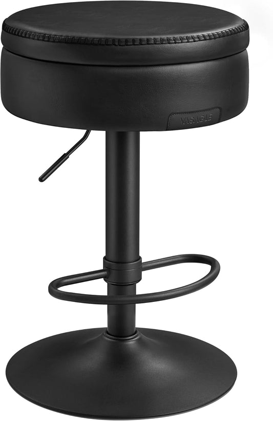 EKHO Collection - 360° Swivel Bar Stool, Height Adjustable Barstool with Storage, Synthetic Leather with Stitching, Mid-Century Modern, Kitchen Bar, Easy Assembly, Ink Black