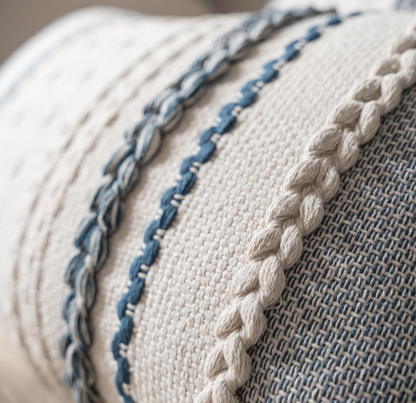 Boho Throw Pillow Covers 18X18 Inch Set of 2, Blue Textured Decorative Couch Pillow Cases for Farmhouse Home Decor, Accent Cushion Cover for Sofa, Bed, Living Room, Bedroom