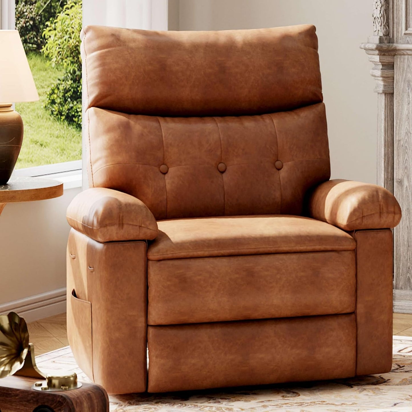 Recliner Chair - PU Leather Manual Recliner for Adults, Lazy Chair with 1.5X Sponge Comfort Arm and Back for Living Room, Bedroom