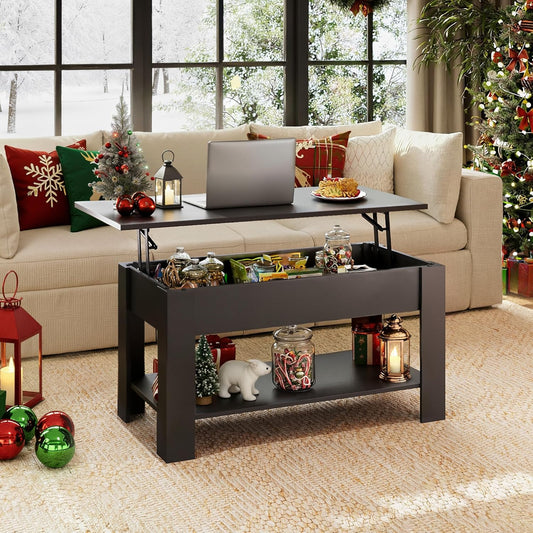Coffee Table, 39" Lift Top Coffee Table with Hidden Compartment, Storage Shelf and Lifting Top for Home Living Room, Office and Reception Room, Black
