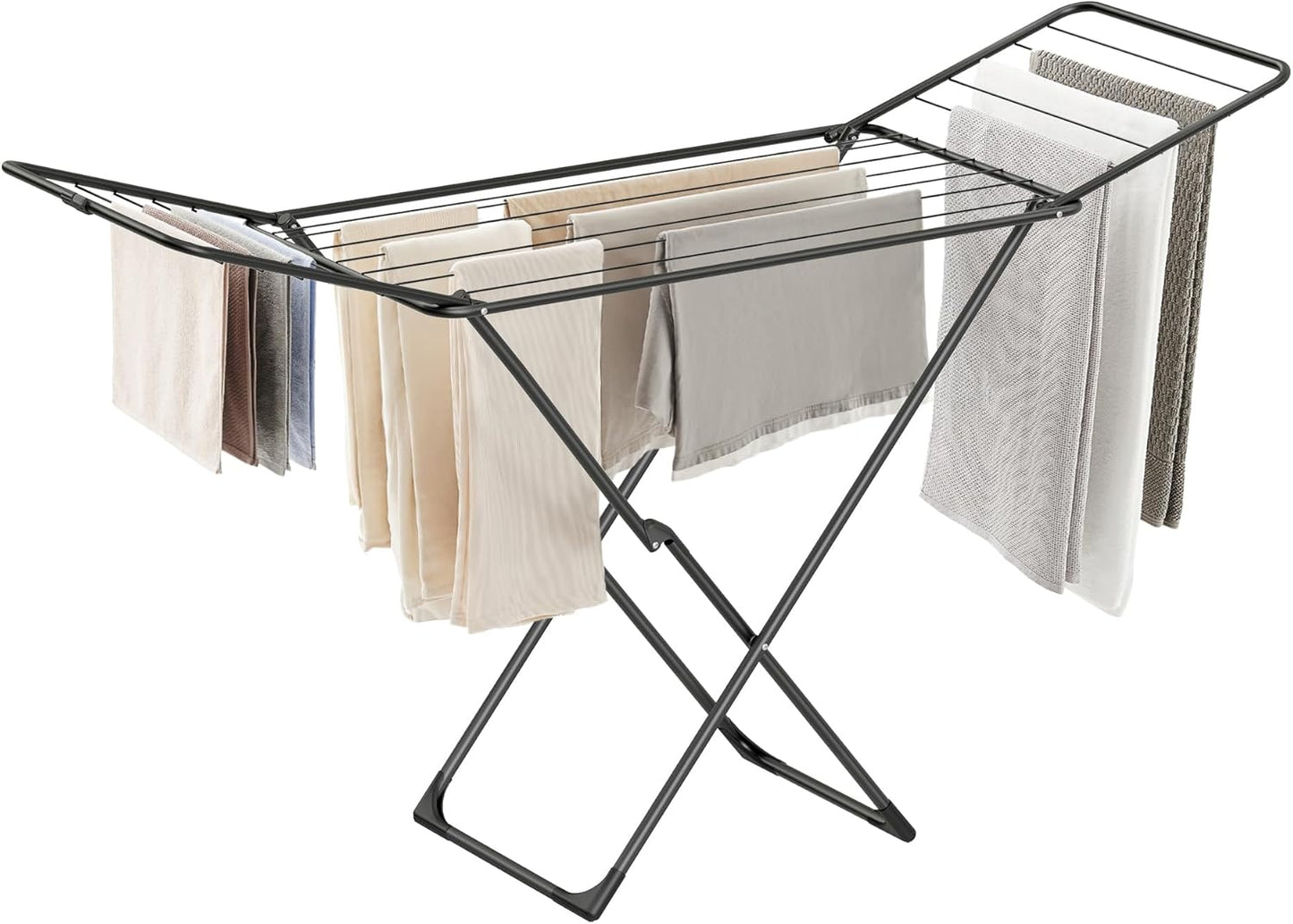 Clothes Drying Rack, Metal Laundry Drying Rack, Foldable, Space-Saving, Free-Standing Airer, with 2 Gullwings, Indoor Outdoor Use, Bed Linen Clothing, White ULLR540W01