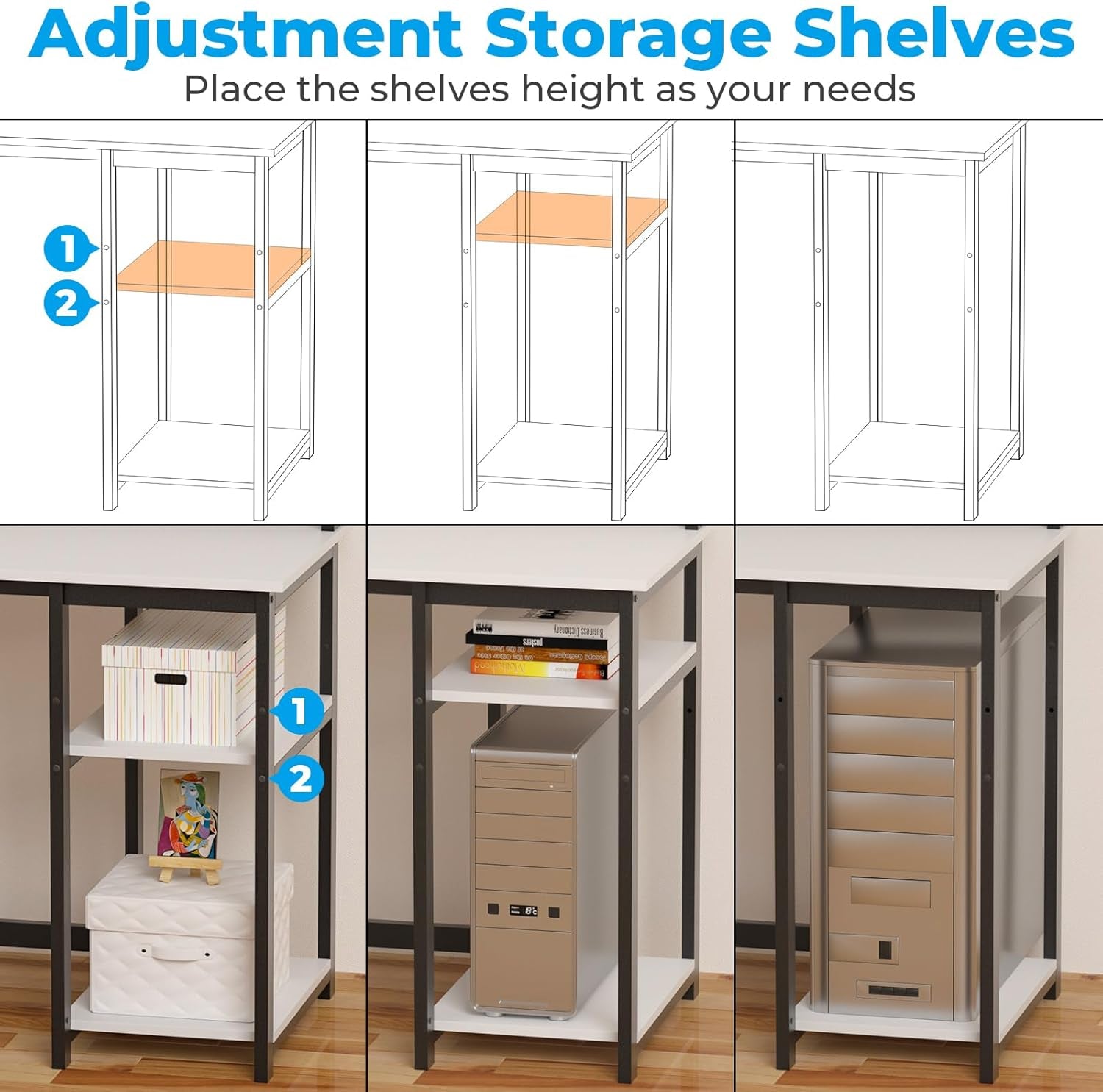 40 Inch Home Office Desk with Power Outlets, Small Computer Desk with Ergonomic Monitor Stand, Reversible Gaming Desk, Modern Study Desk, Laptop Desk, White