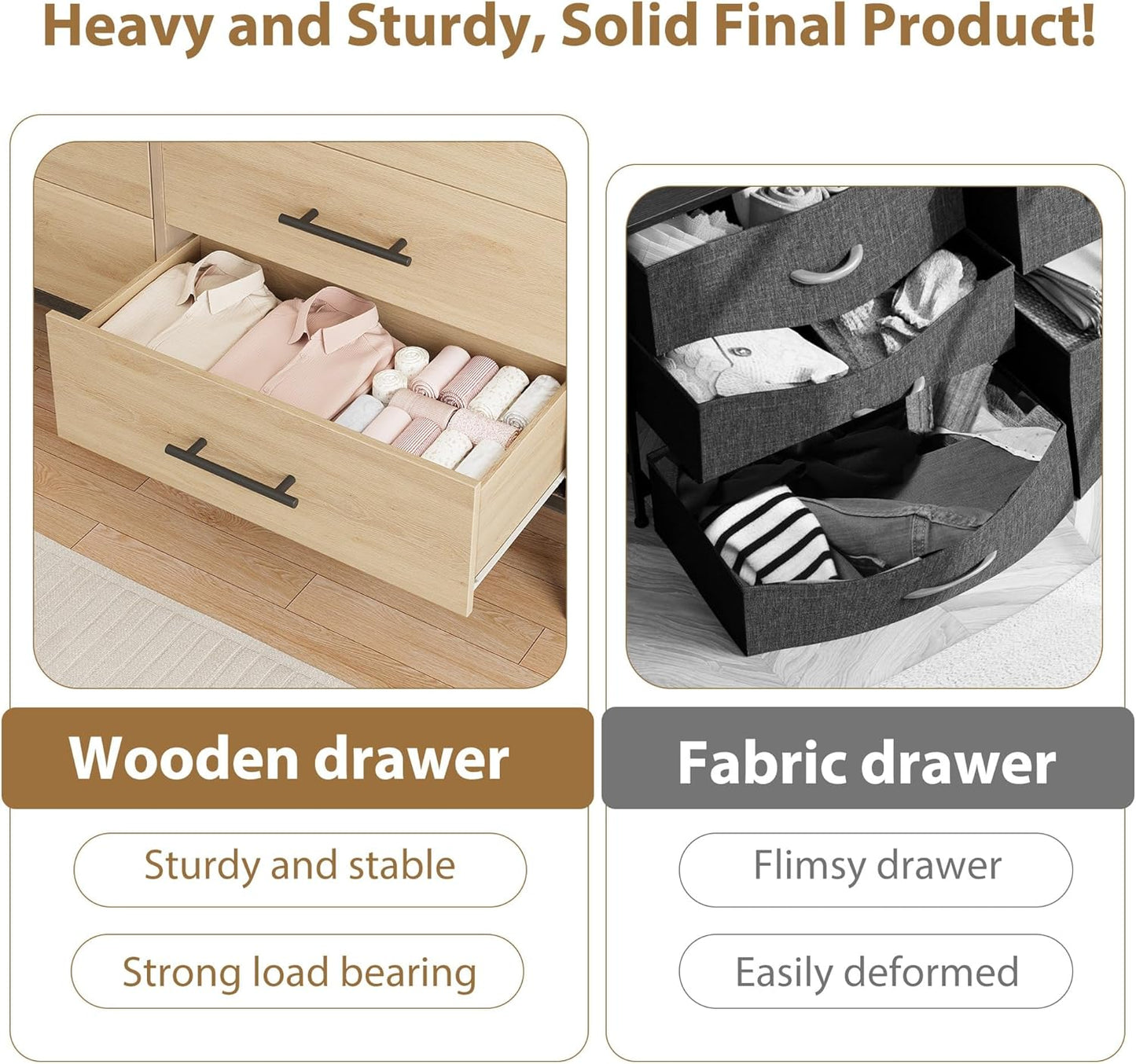 6 Dresser for Bedroom, 52" Wide Drawer with Large Storage Space, Freestanding Wooden Closet Storage Dresser Chest for Living Room, Bedroom, Entryway, Natural Oak