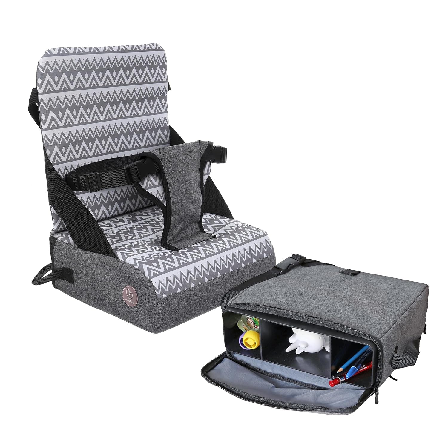 Grab ‘N Go Travel Booster Seat – Portable Toddler High Chair for Dining (6M-5Y) with Storage & Shoulder Strap