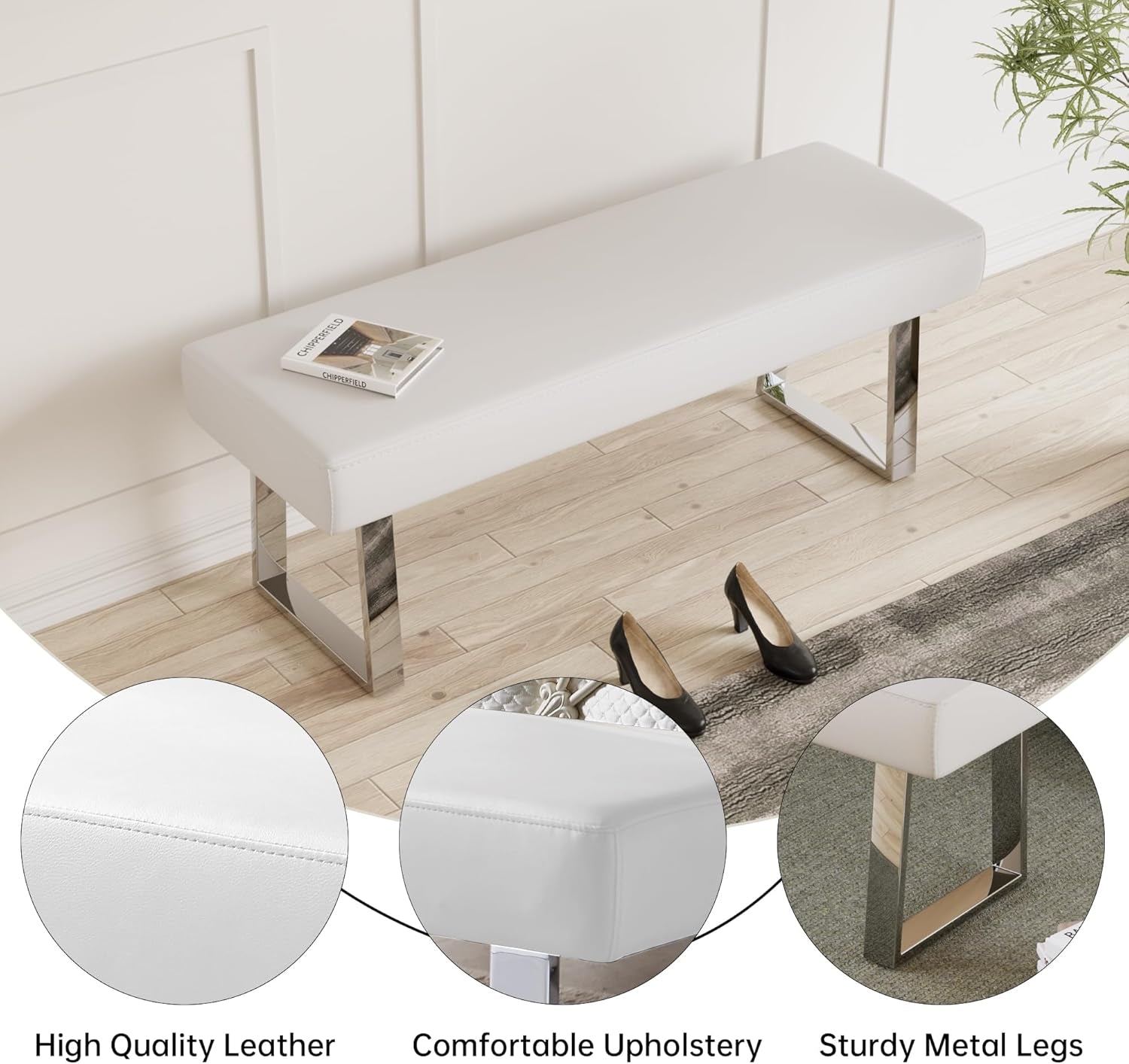Bedroom Bench, Bed End Upholstered Bench, Indoor Corner Small Footstool with Metal Legs, for Kitchen Entryway Dining Room and Living Room Window