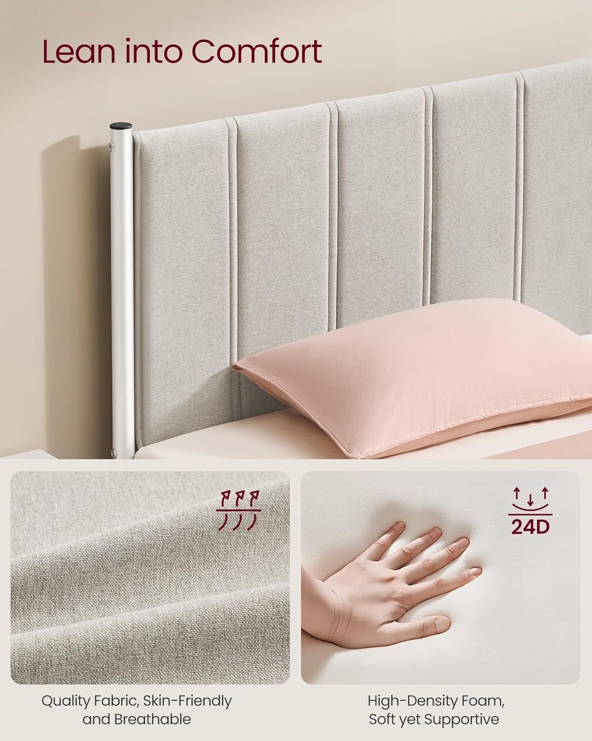 Lift up Storage Bed Frame Twin Size, Hydraulic Platform Bed, with Upholstered Headboard, 550 Lb Weight Capacity, No Box Spring Needed, Easy Assembly, Modern, Cappuccino Beige URMB603W01