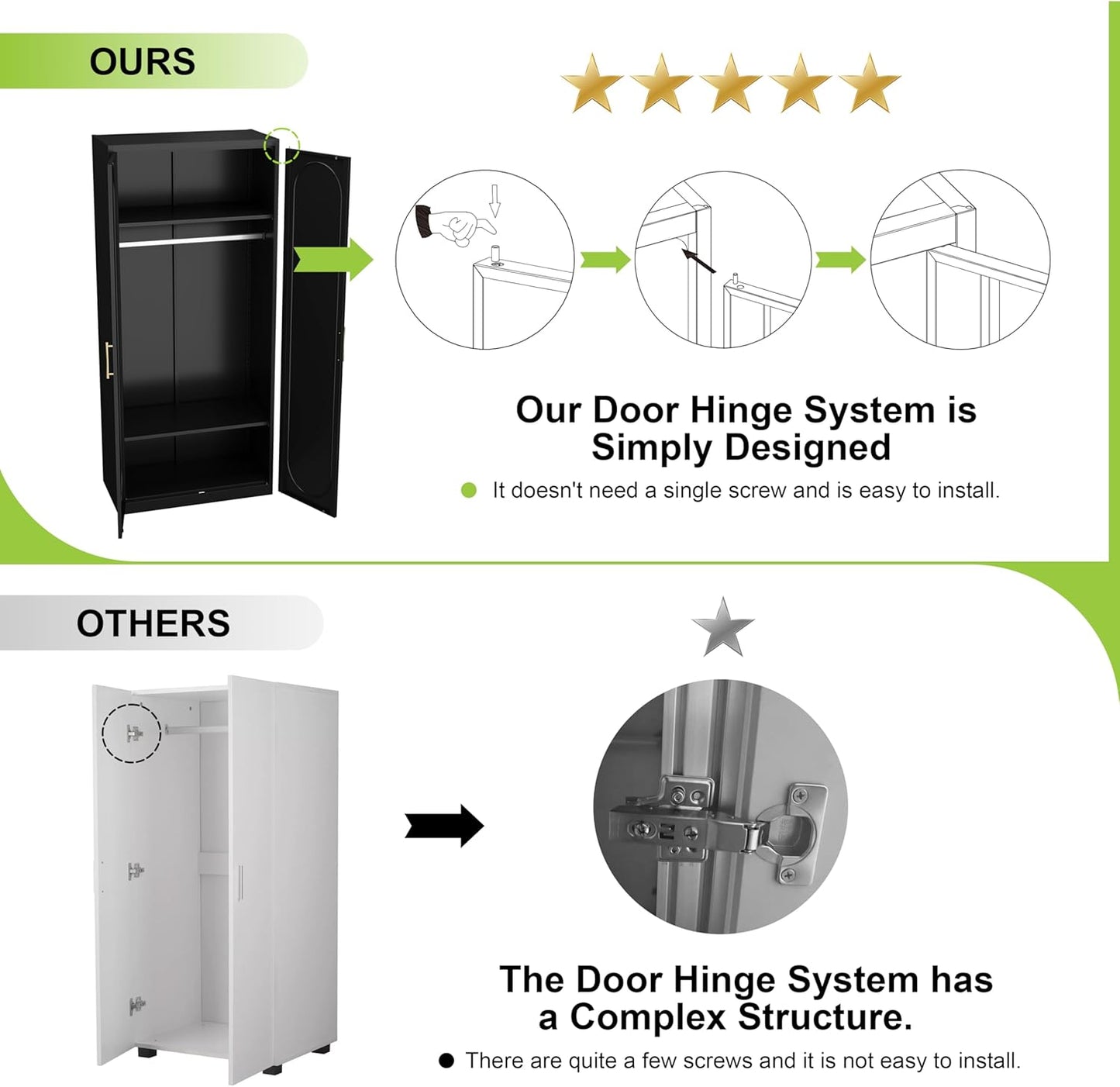 Armoire Wardrobe Closet with Doors, 71'' Wardrobe Cabinet with Hanging Rod, Metal Closet with 2 Adjustable Shelves for Bedroom School, Employee, Gym, Armarios De Ropa Para Dormitorio, Black