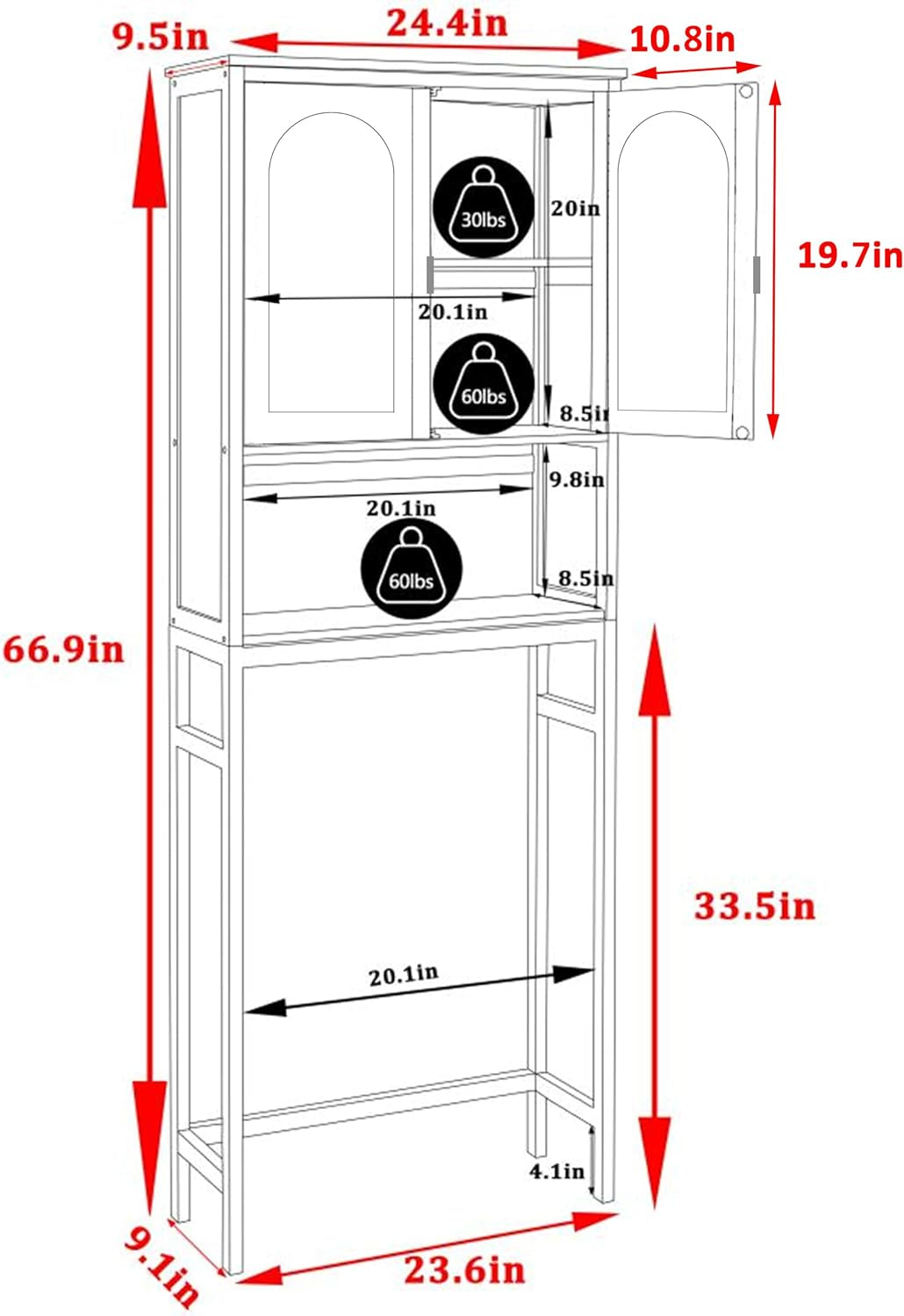 Bamboo over the Toilet Storage Cabinet, Bathroom Organizers and Storage with Inverted U-Shaped Door & Anti-Tip Device, Space Saver, Natural