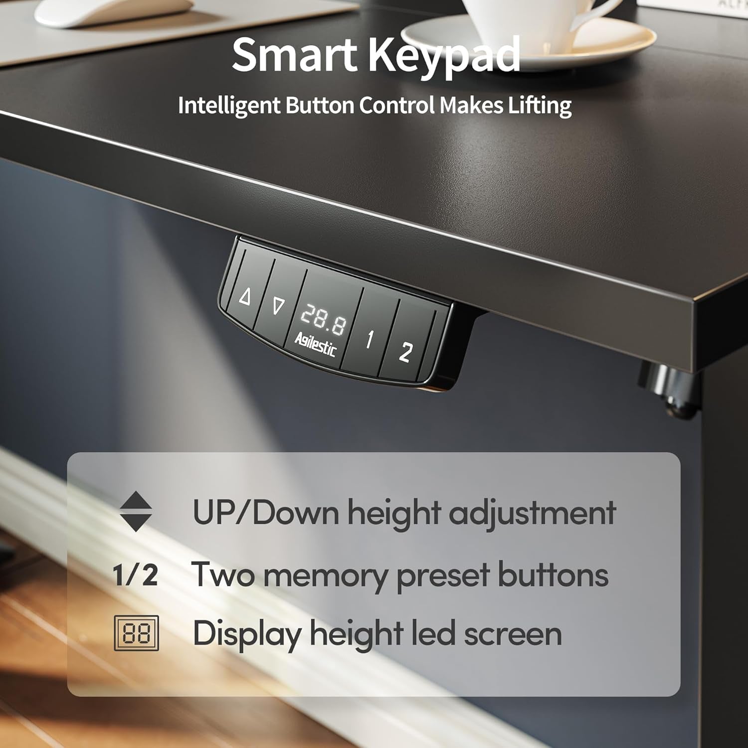 Electric Standing Desk, Large 63 X 24 Inches Height Adjustable Desk, Sit Stand up for Work Office Home, Ergonomic Rising Gaming Computer Table with Memory Preset, Black