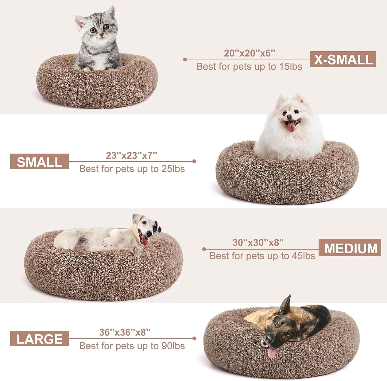 Orthopedic Dog Bed Comfortable Donut Cuddler round Pet Beds Ultra Soft Washable Dog and Cat Cushion (20''/23''/30'') (23'', Brown)