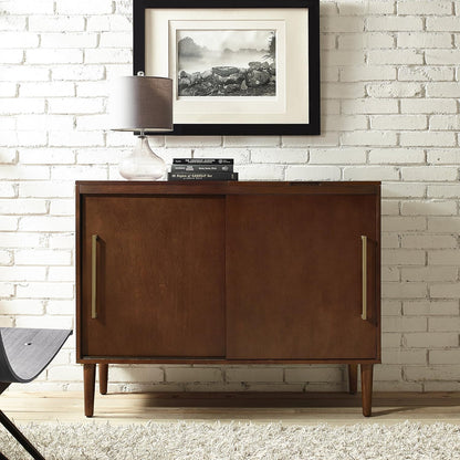Everett Media Console and Record Player Stand with Storage for Vinyl Records, Mahogany