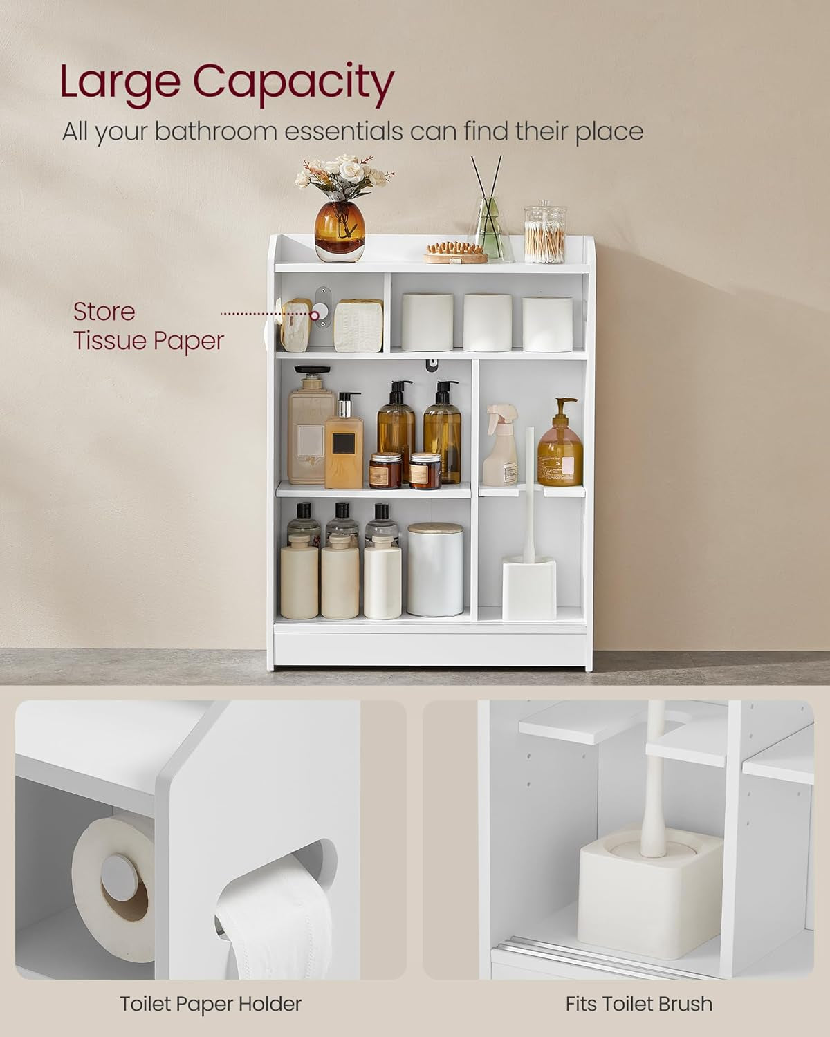 Bathroom Cabinet, Slim Bathroom Storage Cabinet, Toilet Paper Holder and Brush Compartment, Sliding Doors, Adjustable Shelves, Next to Toilet, 7.9 X 23.6 X 31.5 Inches, Cloud White UBBC752W01