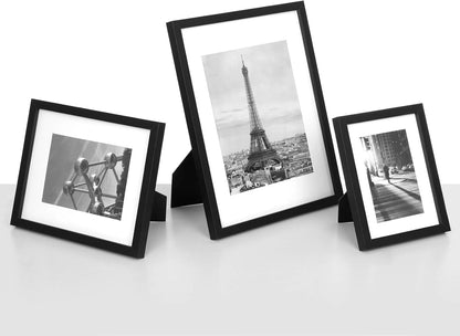 Picture Frames with 7 Mats, Set of 7 Collage Photo Frames, One 11X14, Two 8X10, Four 6X8 Frames, Hanging or Table Display, Glass, Black URPF37BK