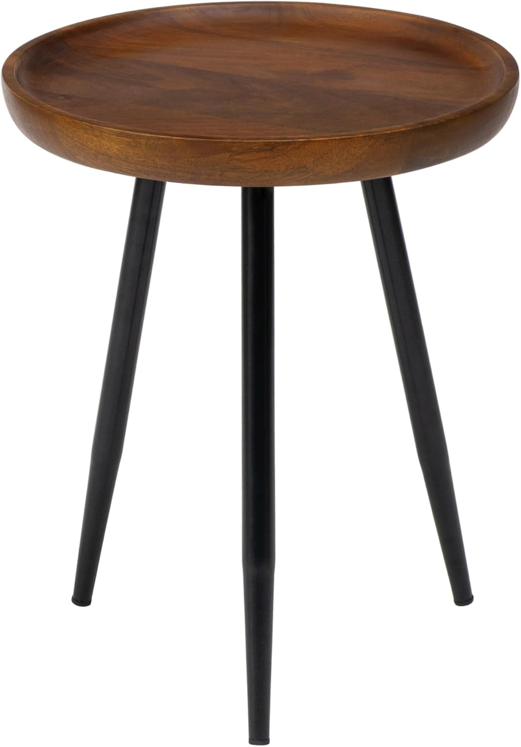 Lydia round Small End Table & Side Table Solid Wood, Walnut Top with Black Metal Legs, Nightstand, 15.75"X15.75"X18"