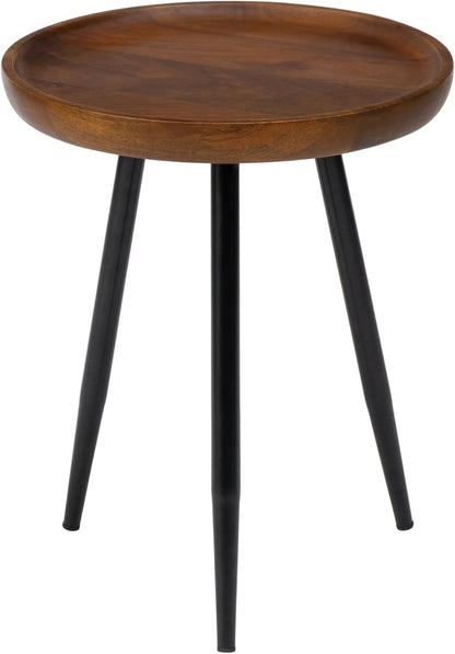 Lydia round Small End Table & Side Table Solid Wood, Walnut Top with Black Metal Legs, Nightstand, 15.75"X15.75"X18"