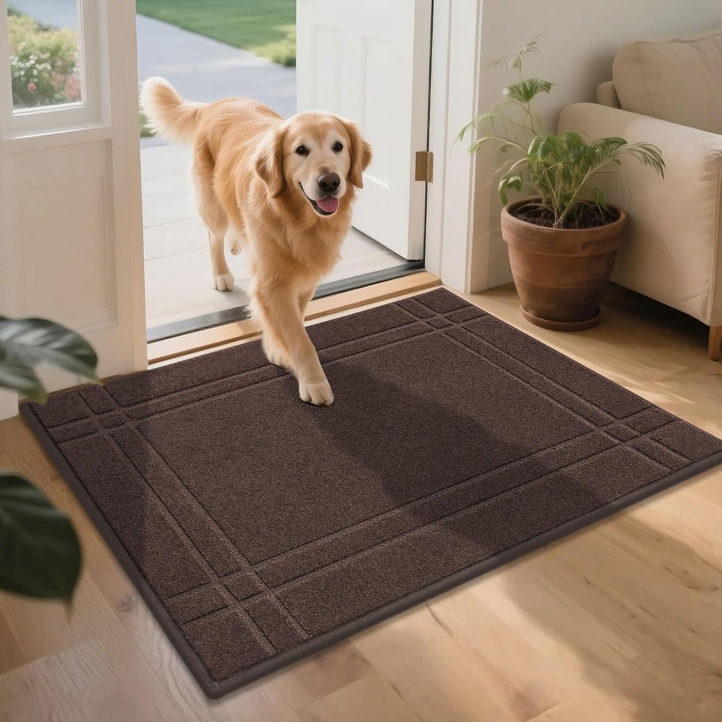 Entryway Rugs Doormat 32"X48", Non-Slip Dirt Trapper Door Mats Indoor, Washable Absorbent and Stain Resist Welcome Floor Mat for Front Door, Dog Door Mat, Muddy Wet Shoes & Paws, Brown