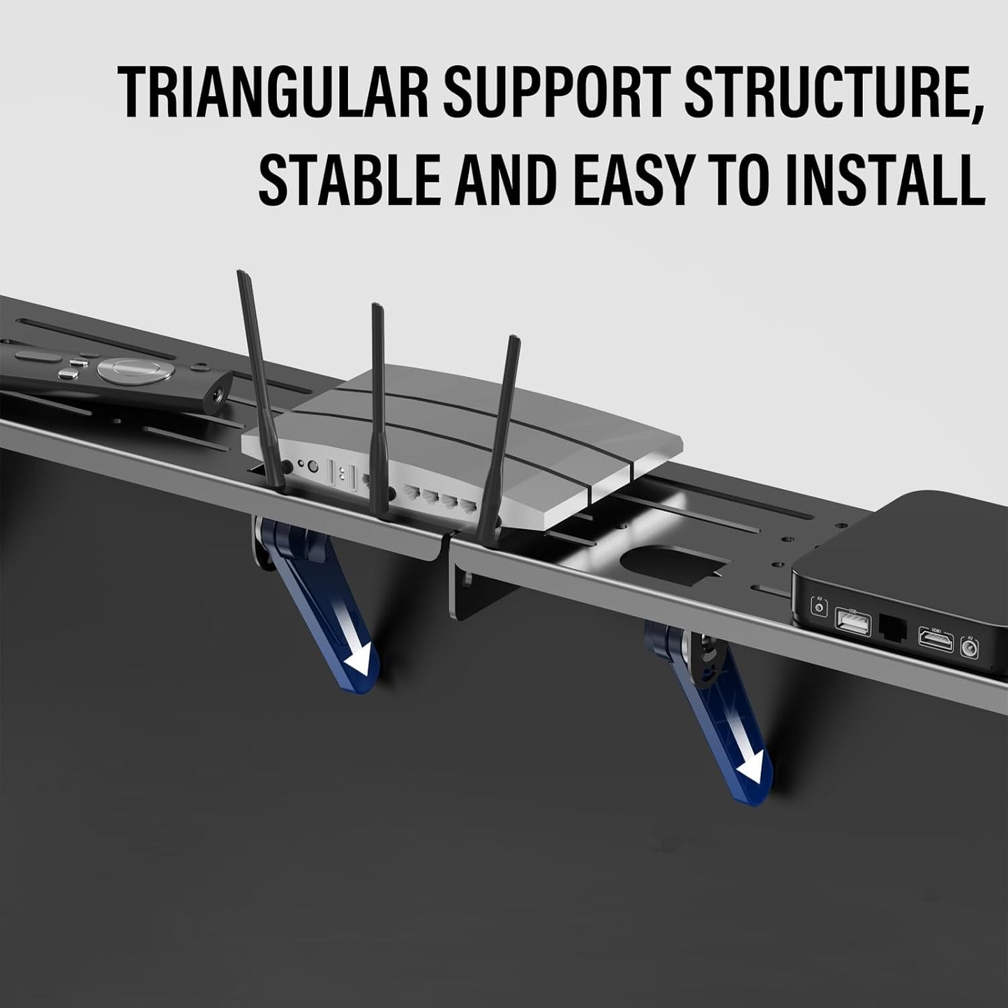 Steel TV Top Shelf- Adjustable Screen Shelf Floating Stand with 2 Storage Boxes,Computer Screen Shelf for Soundbar, Media Boxes, Game Console, Router and Home,34.65×4.33Inch