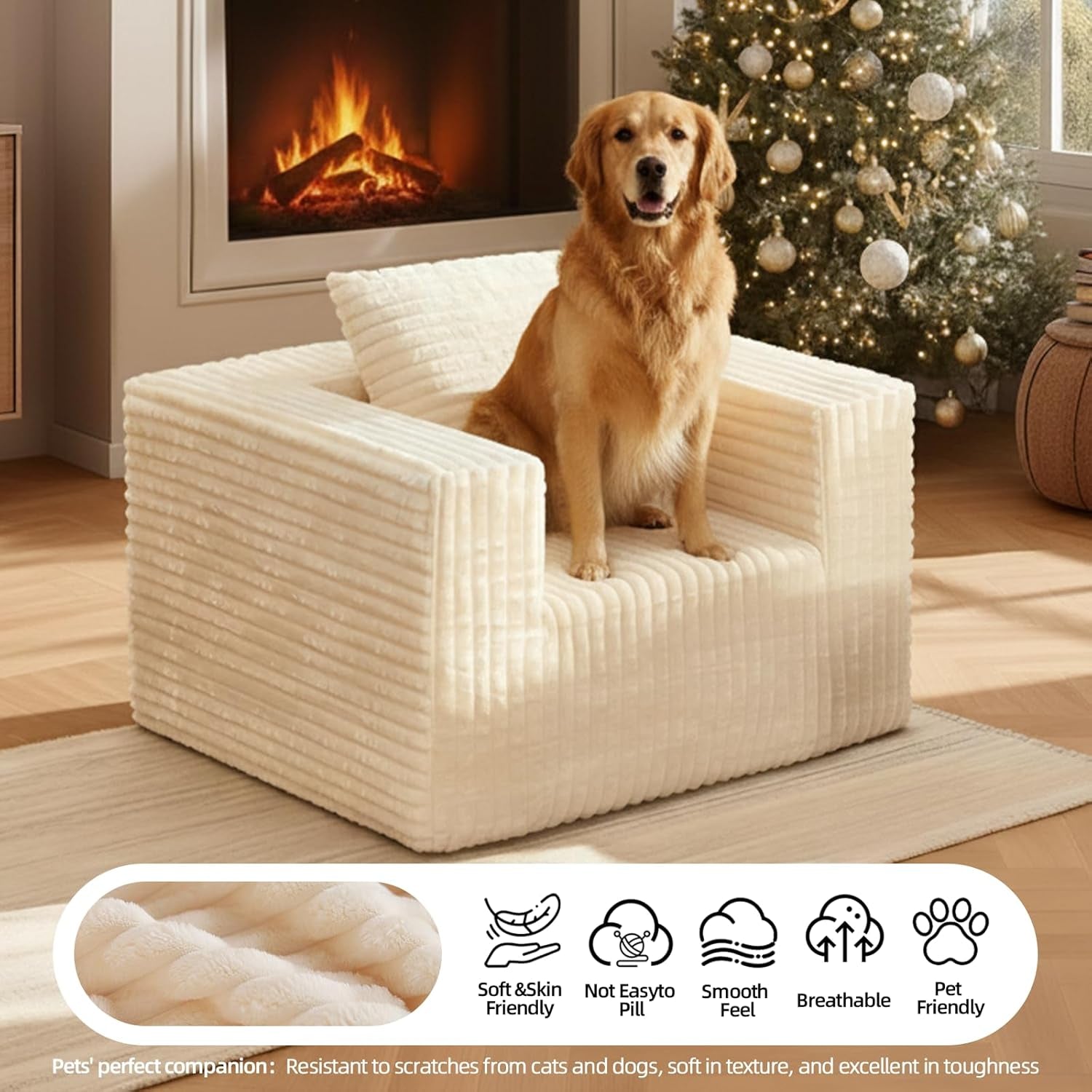 3-Seater Deep-Seat Corduroy Lounge Sleeper Sofa - No Assembly, Frameless Foam Cloud Couch for Living Room, Bedroom, Apartment, Dorm, Office