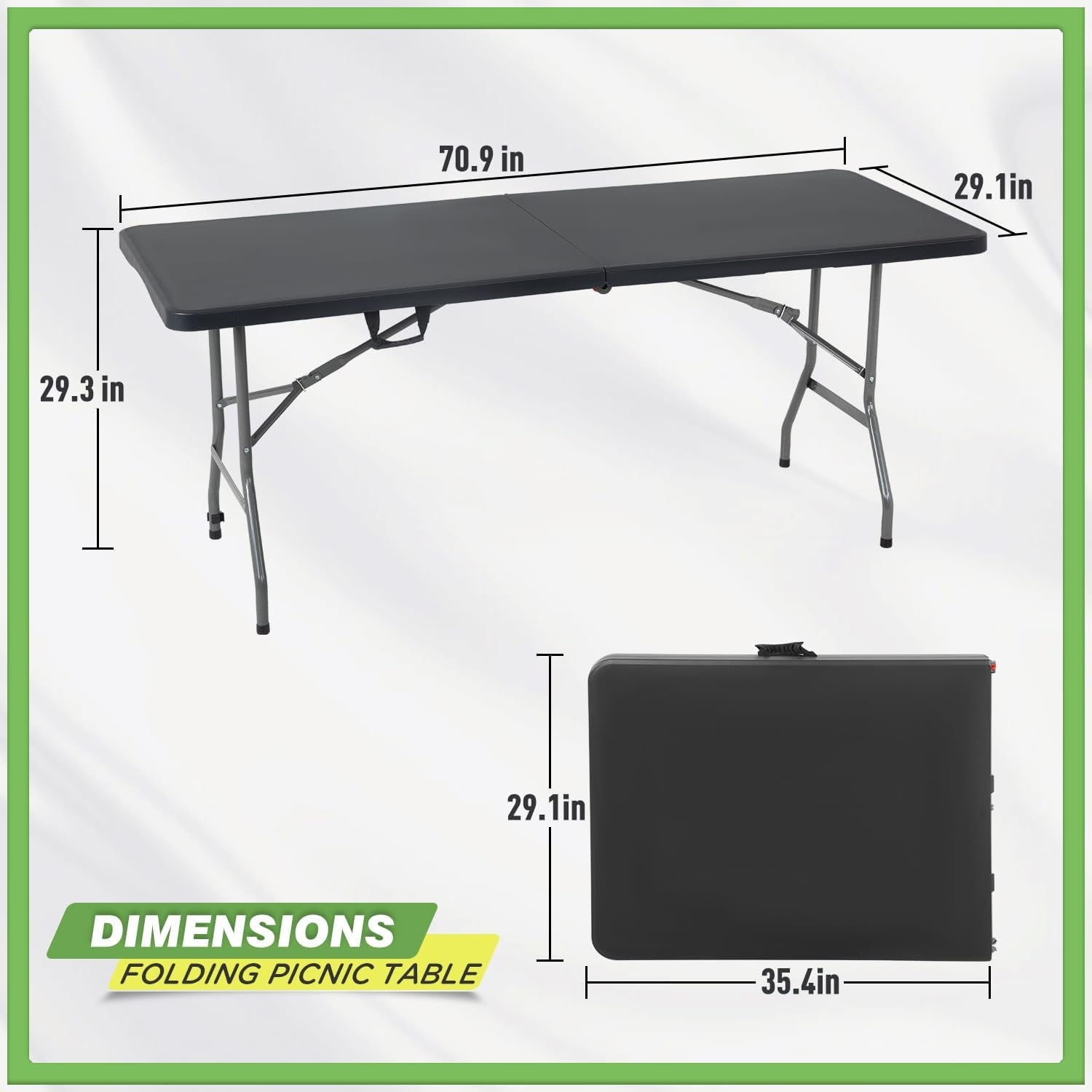 Outdoor Folding Camping Table Plastic Table Portable Square Height Dining Table Perfect for Picnics,Parties,Party and Camping,Black