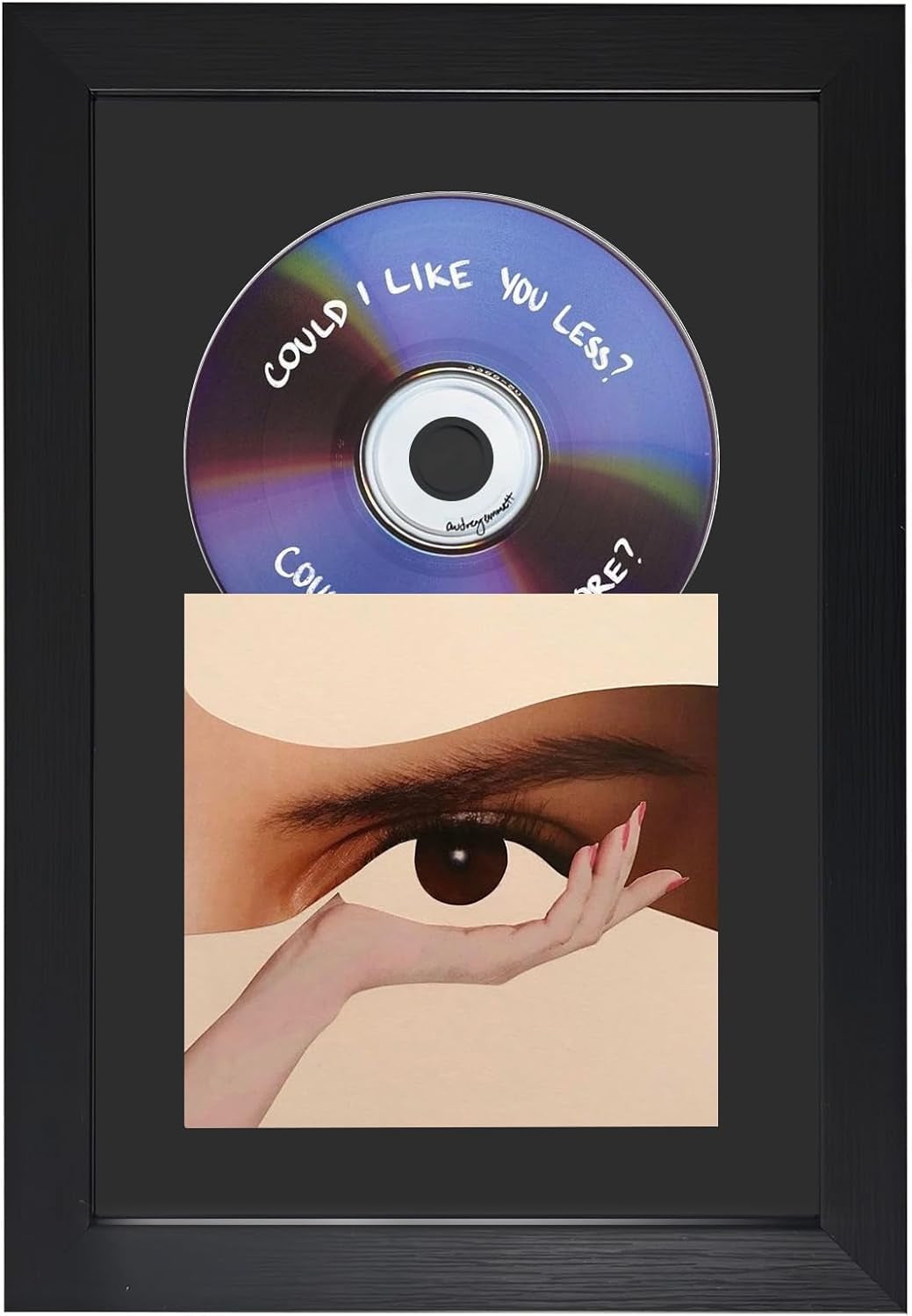 CD Display Frame 11.4"X7.9" with EVA Flocked Liner, Black Wood Grain Look, Acrylic Front, for Cover and Disc, Wall or Tabletop Display, Horizontal & Vertical