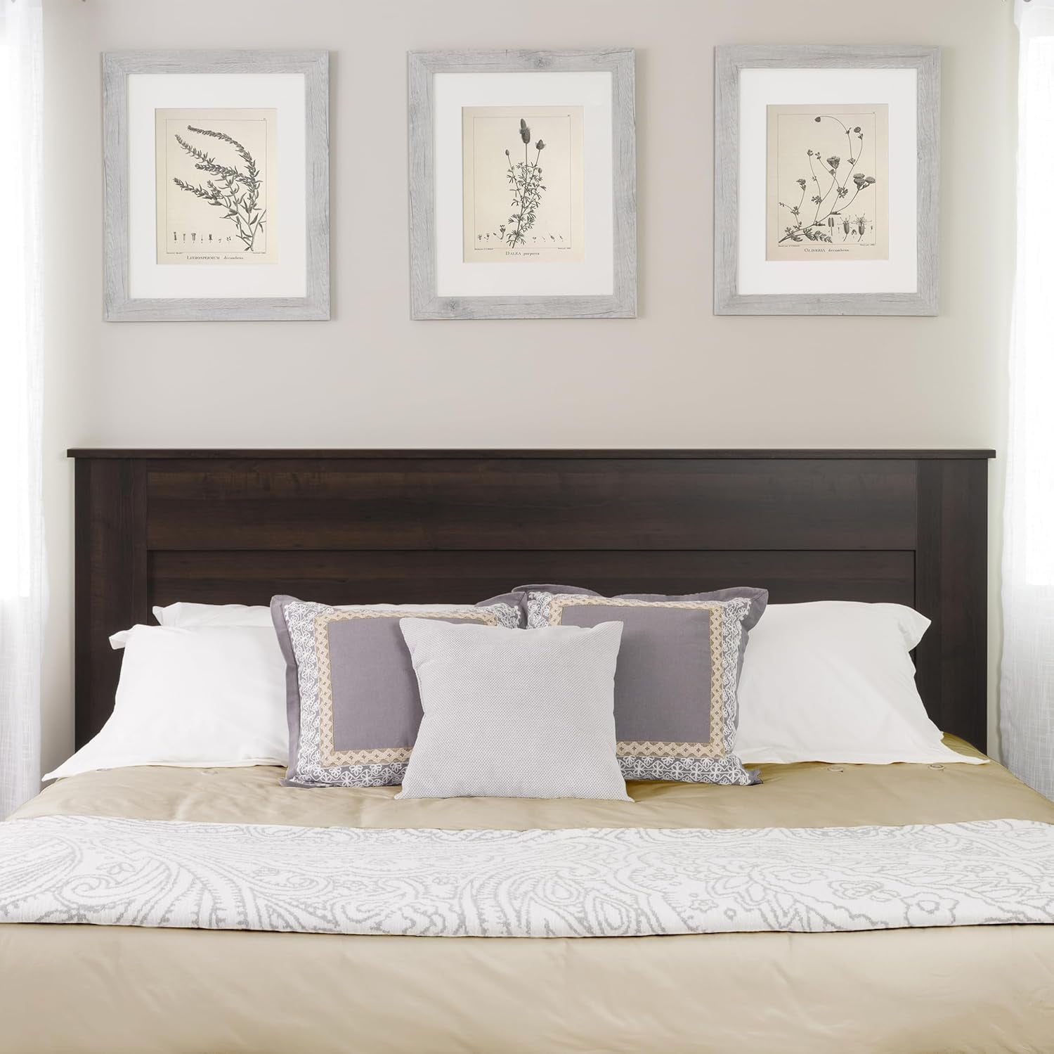 Stylish Flat Wood Panel Headboard for King Size Beds, Simplistic Wooden King Headboard 2.25" D X 81" W X 48" H, Espresso, EHFK-1301-1