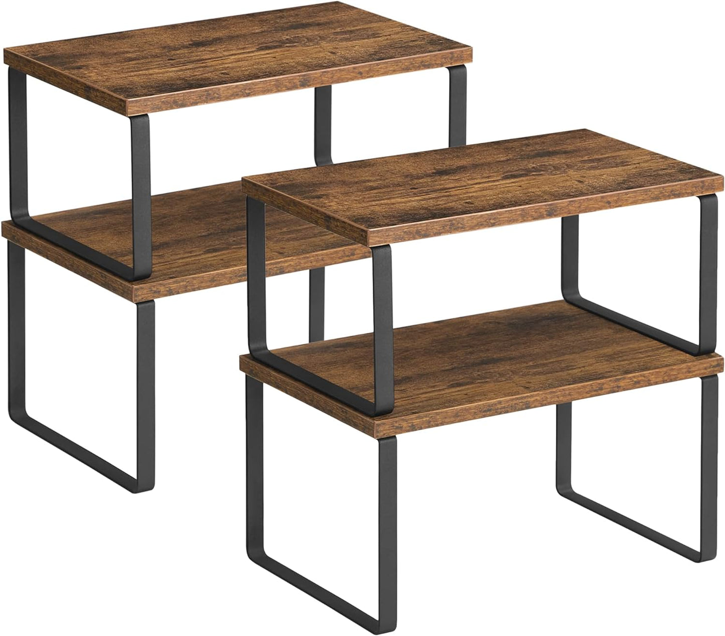 Cabinet Organizer Shelf, Set of 4 Kitchen Counter Shelves, Kitchen Storage, Spice Rack, Stackable, Expandable, Metal and Engineered Wood, Cloud White and Natural Beige UKCS010N01