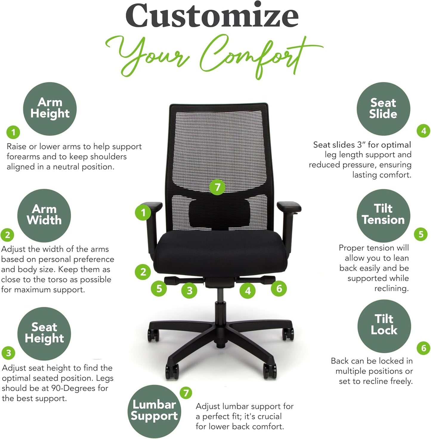Ignition 2.0 Mid Back Task Chair, Advanced Synchro-Tilt Control, Office Chair with Lumbar Support, Height and Width Adjustable Arms, Black Frame, Black
