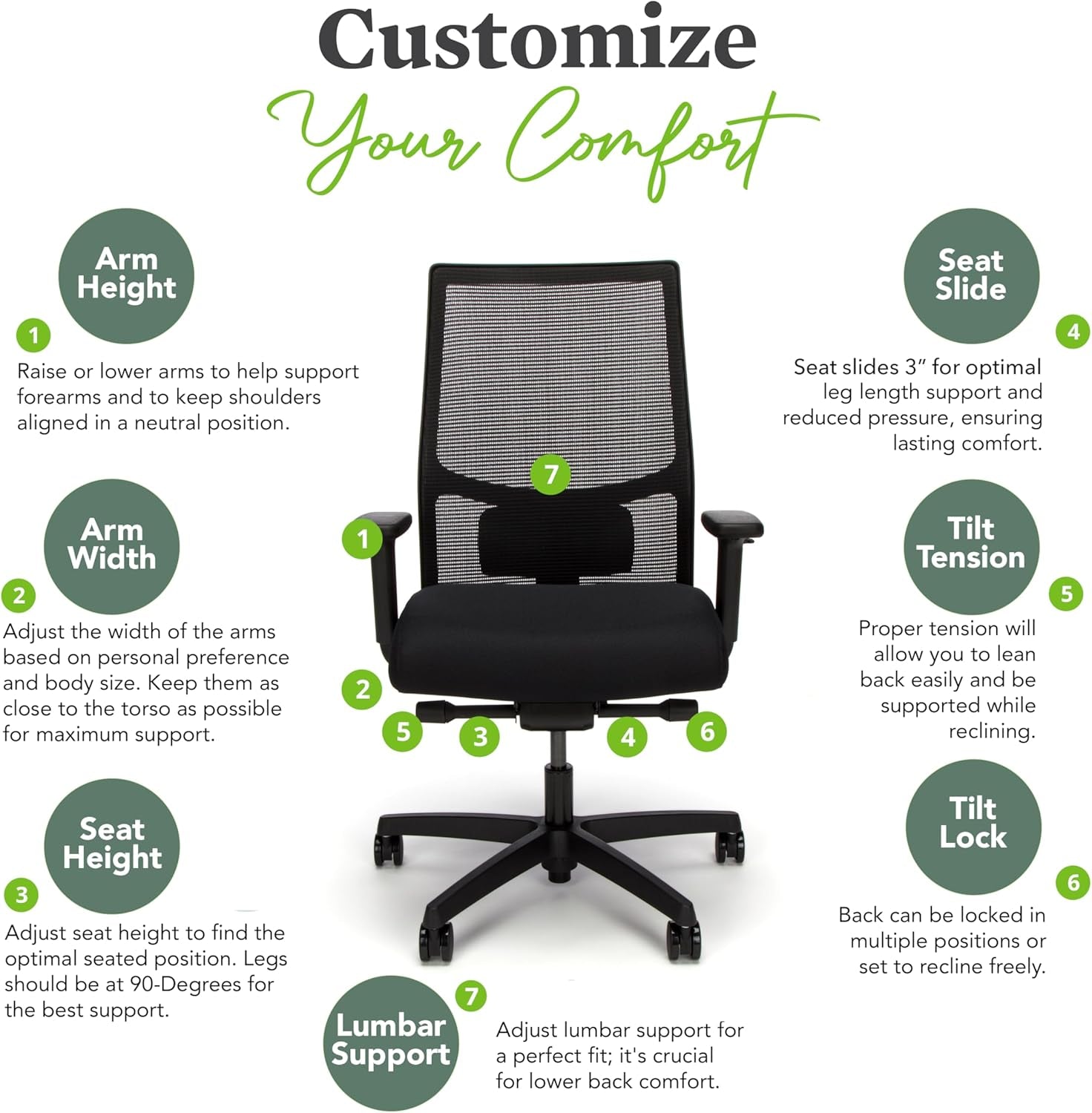 Ignition 2.0 Mid Back Task Chair, Advanced Synchro-Tilt Control, Office Chair with Lumbar Support, Height and Width Adjustable Arms, Black Frame, Black
