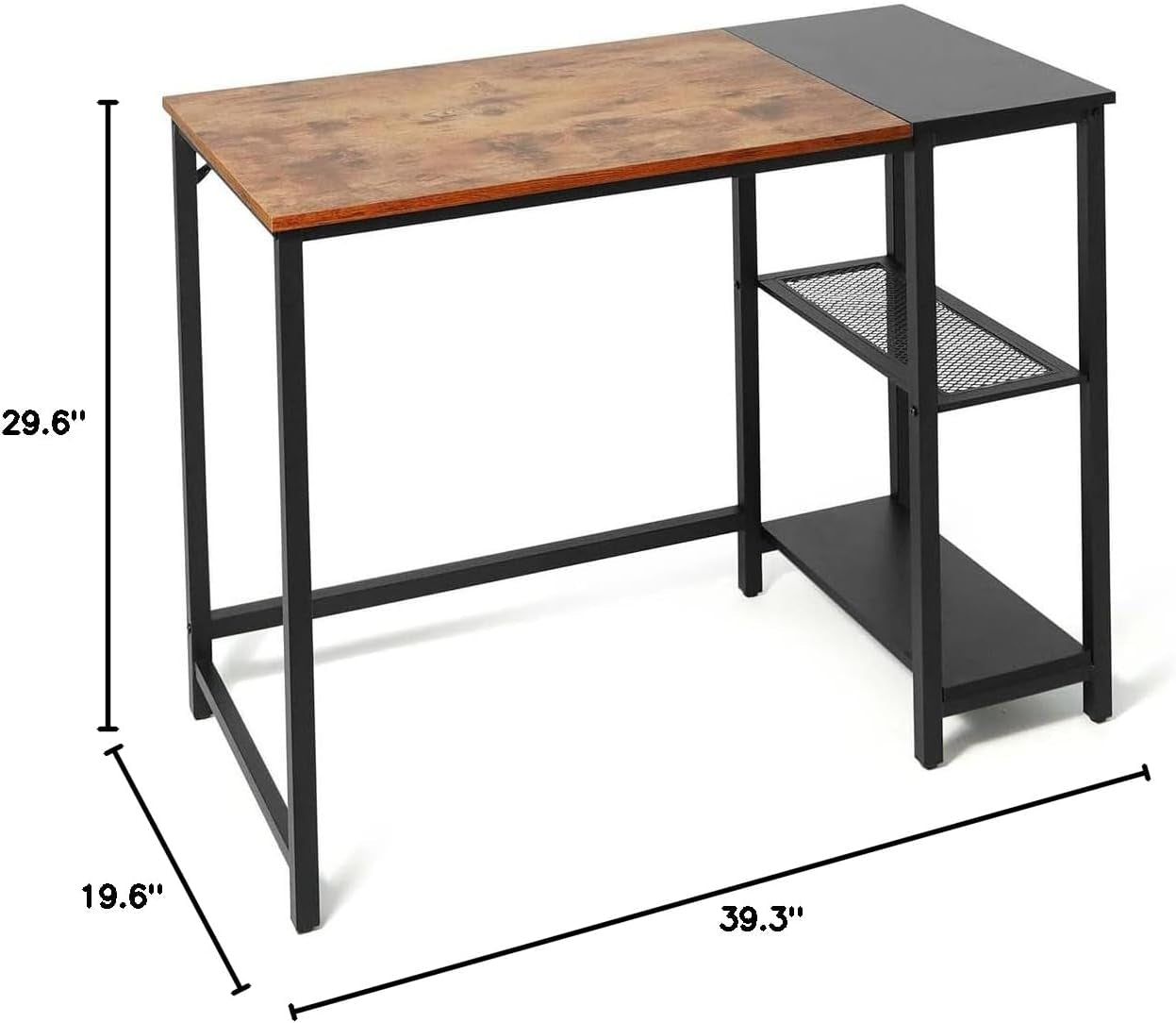 40 Inch Computer Desk with 2-Tier Storage Shelves, for Home Office & Gaming, Small Spaces Desk for Bedroom/Office, Easy Assemble P2 Board & Steel Legs, Rustic Oak & Black (220 Lbs Load)