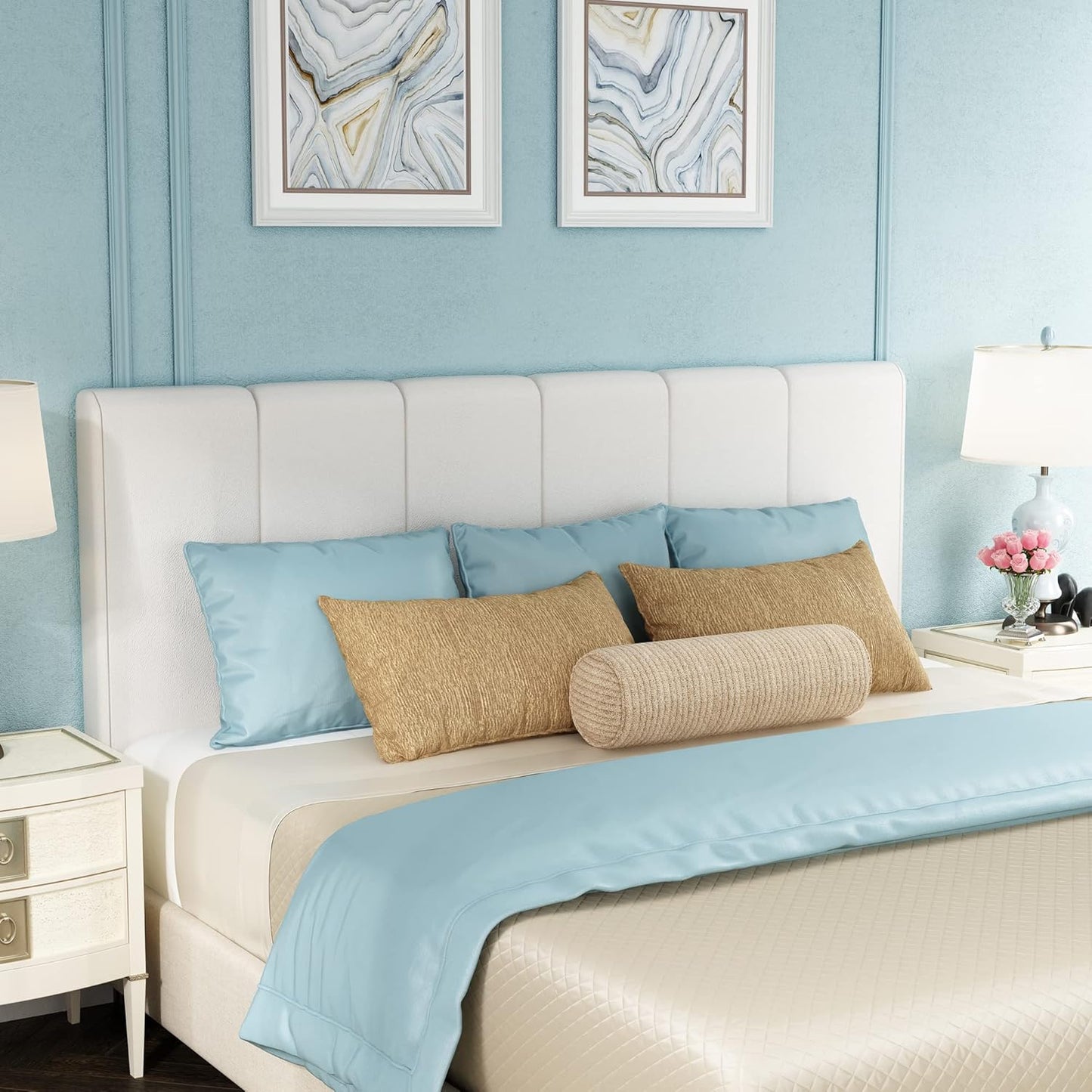 White Headboard King Size Upholstered Faux Leather Headboards King Bed Headboard Adjustable Height Head Board Panels
