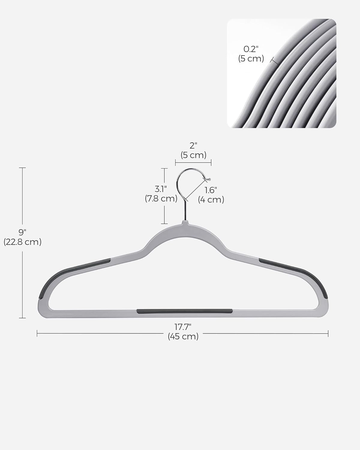 Clothes Hangers, Pack of 50 Plastic Coat Hangers, Space-Saving, Light Gray and Dark Gray UCRF50G