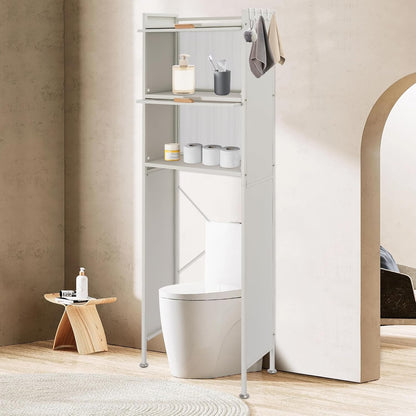 Over the Toilet Storage Cabinet with Flip Door, Metal Bathroom Shelf Organizer, Space Saver Freestanding Rack above Toilet Storage Cabinet with X-Shaped Crossbar (Black)