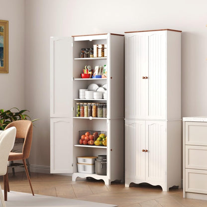 72" Kitchen Pantry Cabinet, Freestanding Storage Cabinets, Tall Food Pantry with Doors and Adjustable Shelves, Utility Floor Cabinet for Kitchen Dining Room Living Room, White