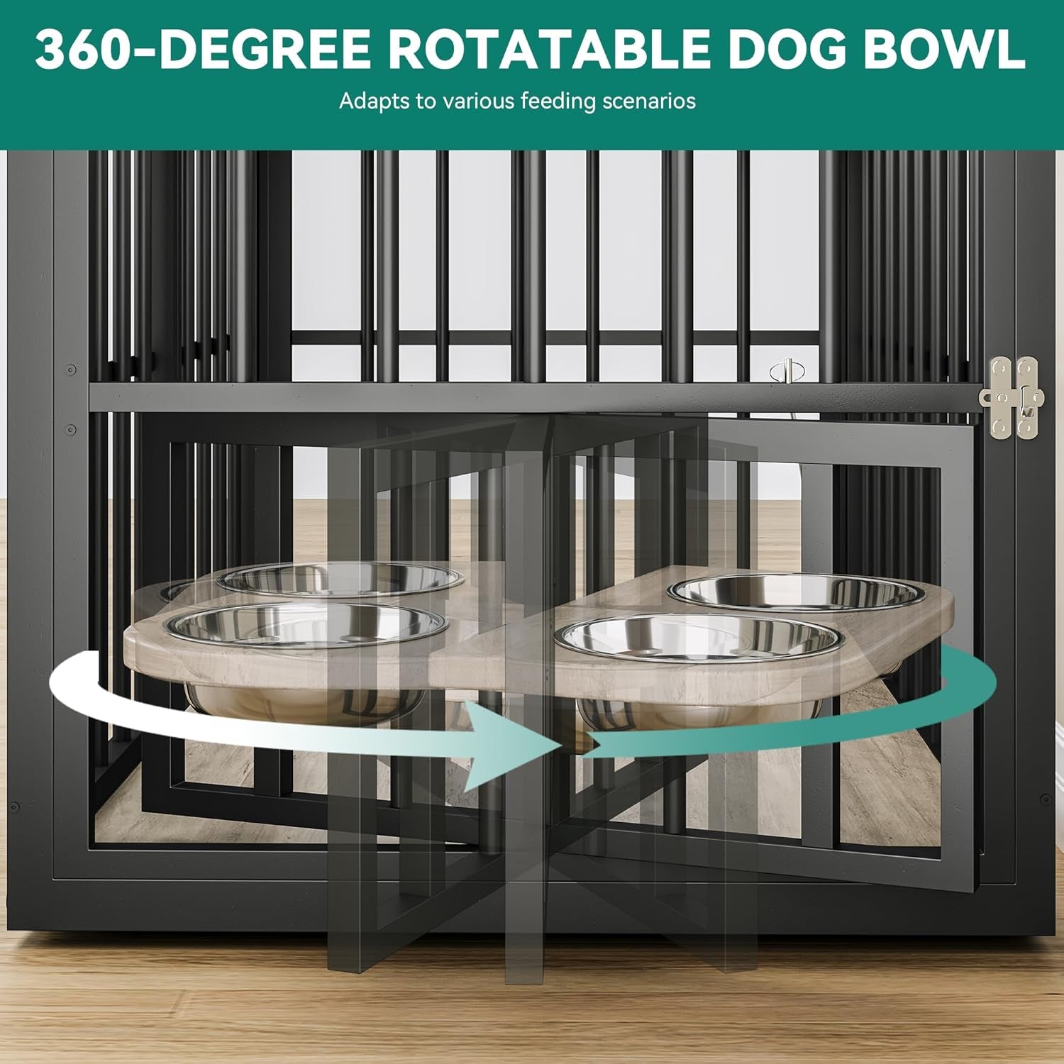 88.6" Large Corner Dog Crate Furniture for 2 Dogs, Large Wooden Dog Kennel with Dog Bowls & 3 Doors, Large Double Dog Crate Furniture TV Stand for Medium Large Dogs, Brown